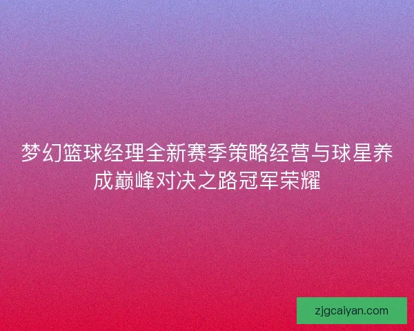 梦幻篮球经理全新赛季策略经营与球星养成巅峰对决之路冠军荣耀